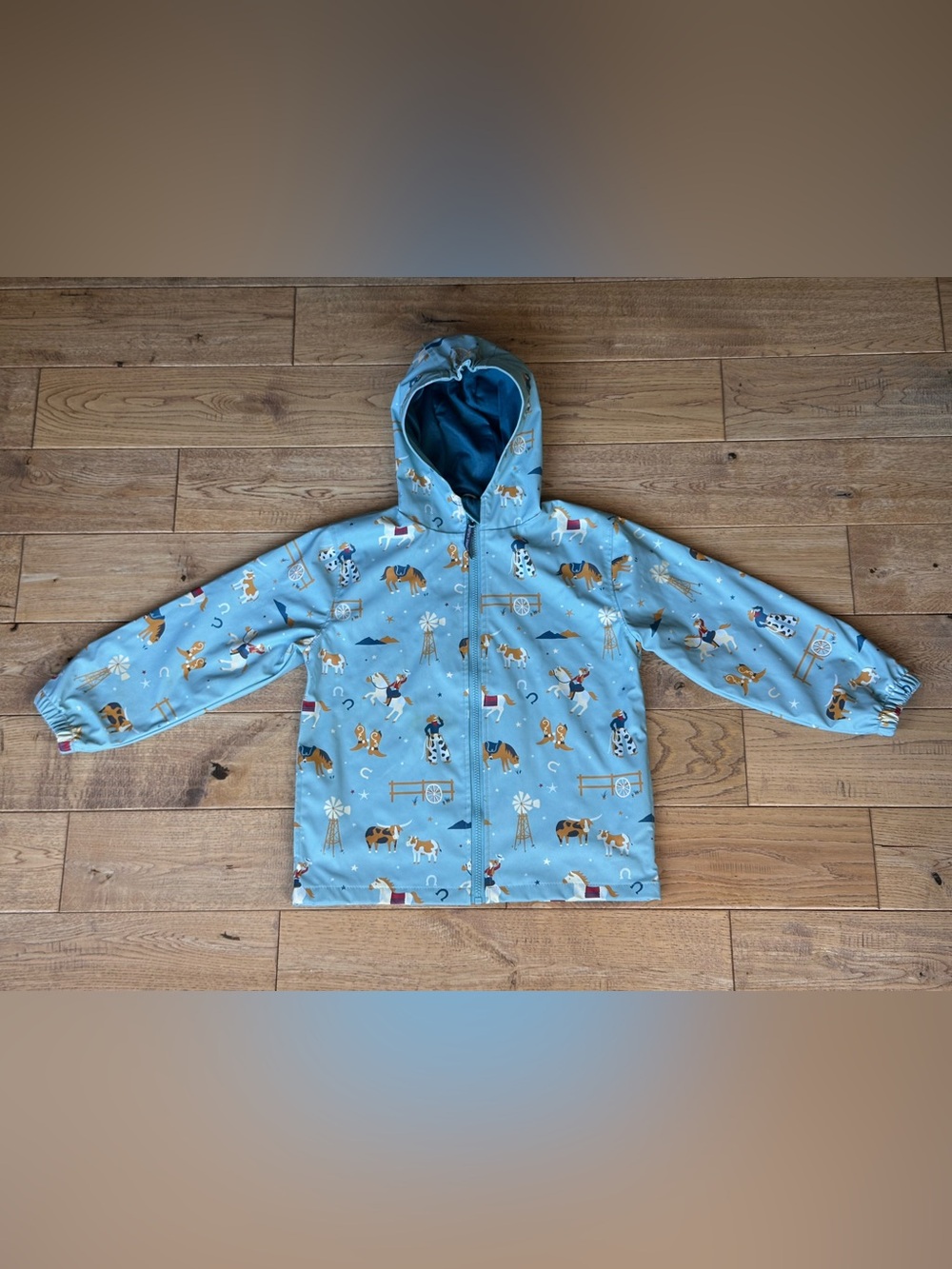 Stephen Joseph Blue Western Print Raincoat size 6X